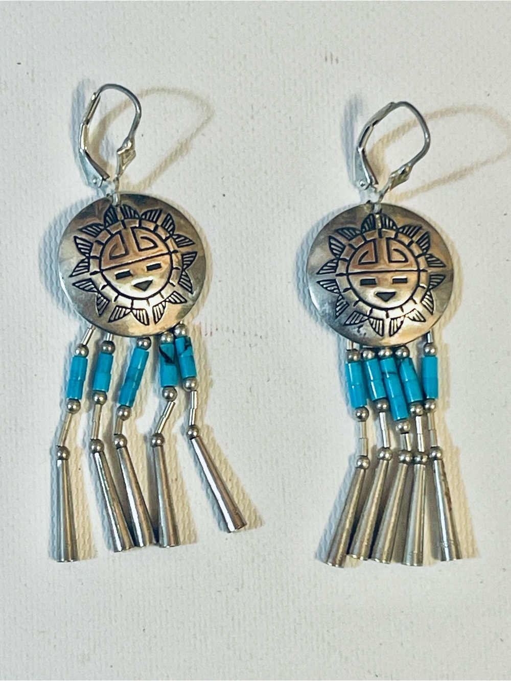 VTG Liquid Silver Native American Navajo Turquoise Sunface Concho
Earrings